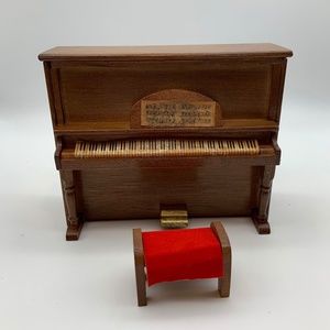 Vintage Dollhouse Miniature Upright Wooden Piano with Bench Dollhouse Furniture